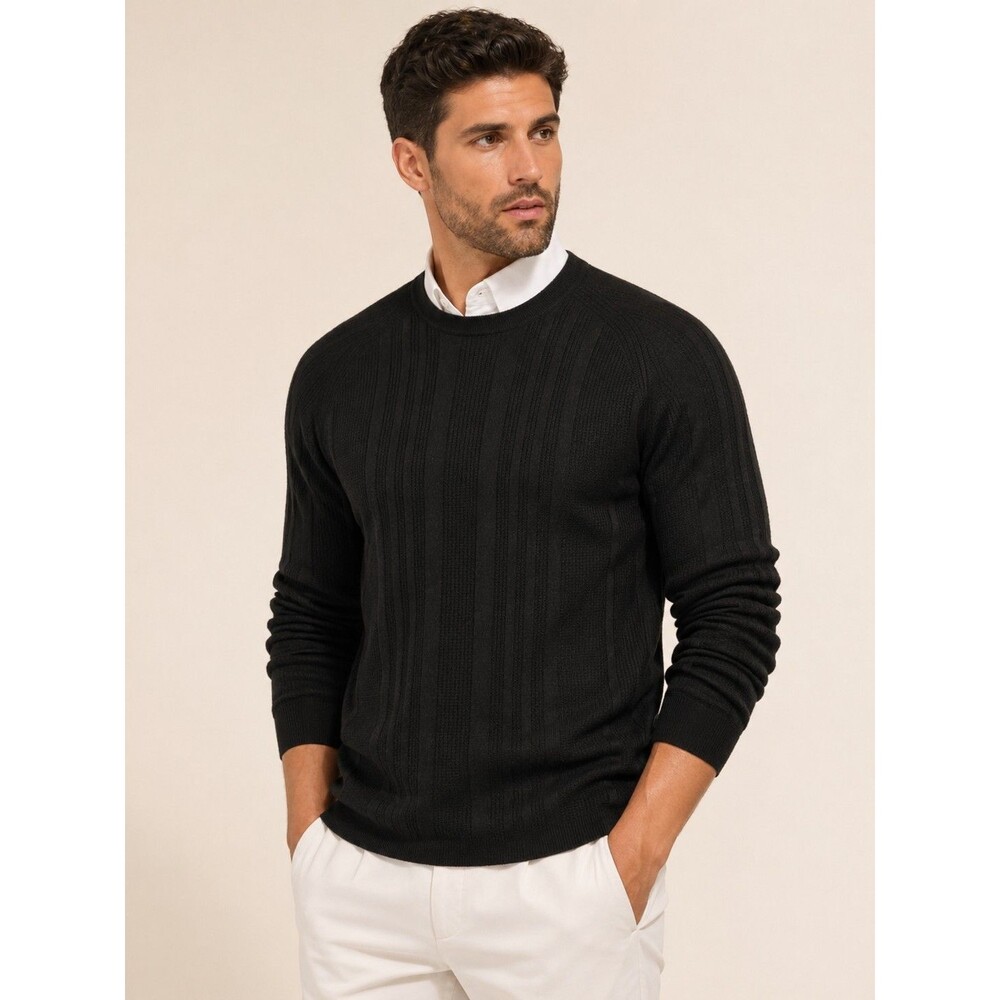 THEORY WALDER 100% CASHMERE BLACK RIBBED CREW NECK SWEATER SZ S CLASSIC